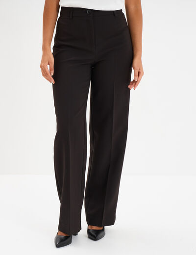 Pantalon taille haute droit avec pinces noir femme