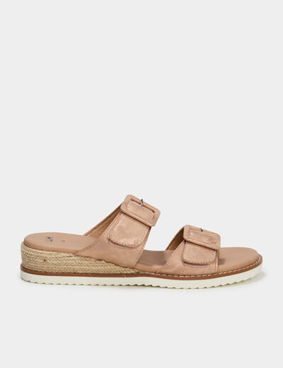 Mules compens&eacute;es &agrave; scratchs rose champagne femme