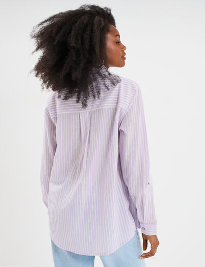 Chemise manches ajustables 1 poche coton violet femme