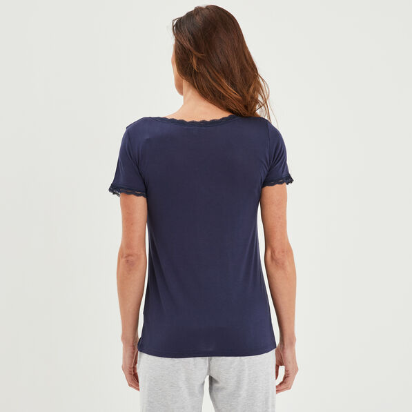 t shirt de pyjama bleu marine femme T-shirt de pyjama bleu marine femme