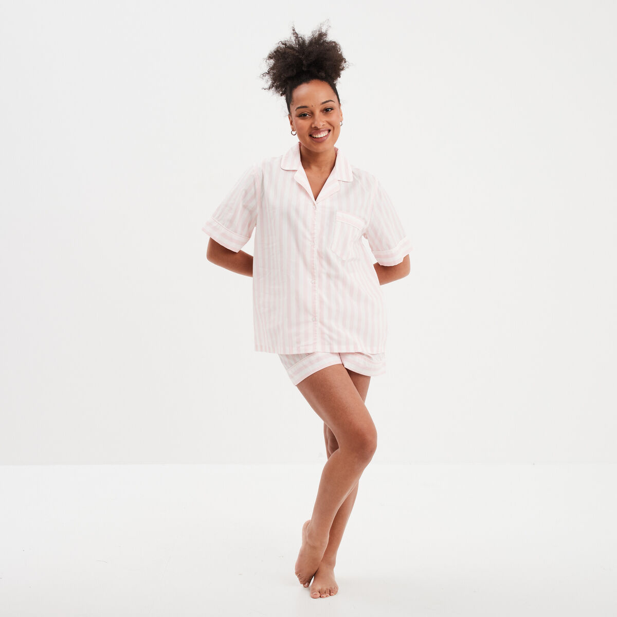 Ensemble pyjama short chemise coton ecru femme