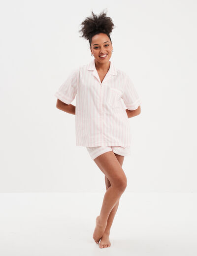 Ensemble pyjama short chemise coton ecru femme