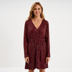 Robe &agrave; sequins manches longues rouge fonc&eacute; femme