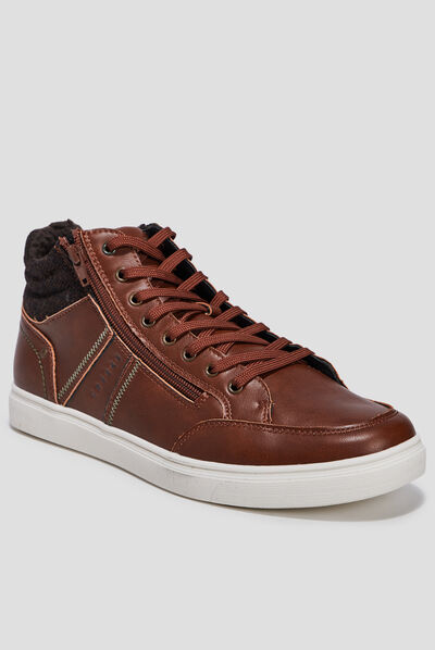 Baskets montantes à lacets marron cognac homme