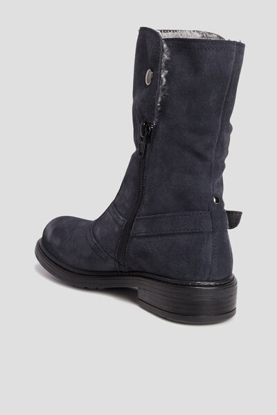 Bottes zippées en cuir fourrées bleu marine fille