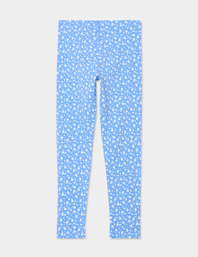 Legging long élastiqué coton bleu fille