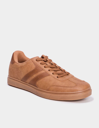 Tennis basses &agrave; lacets marron homme