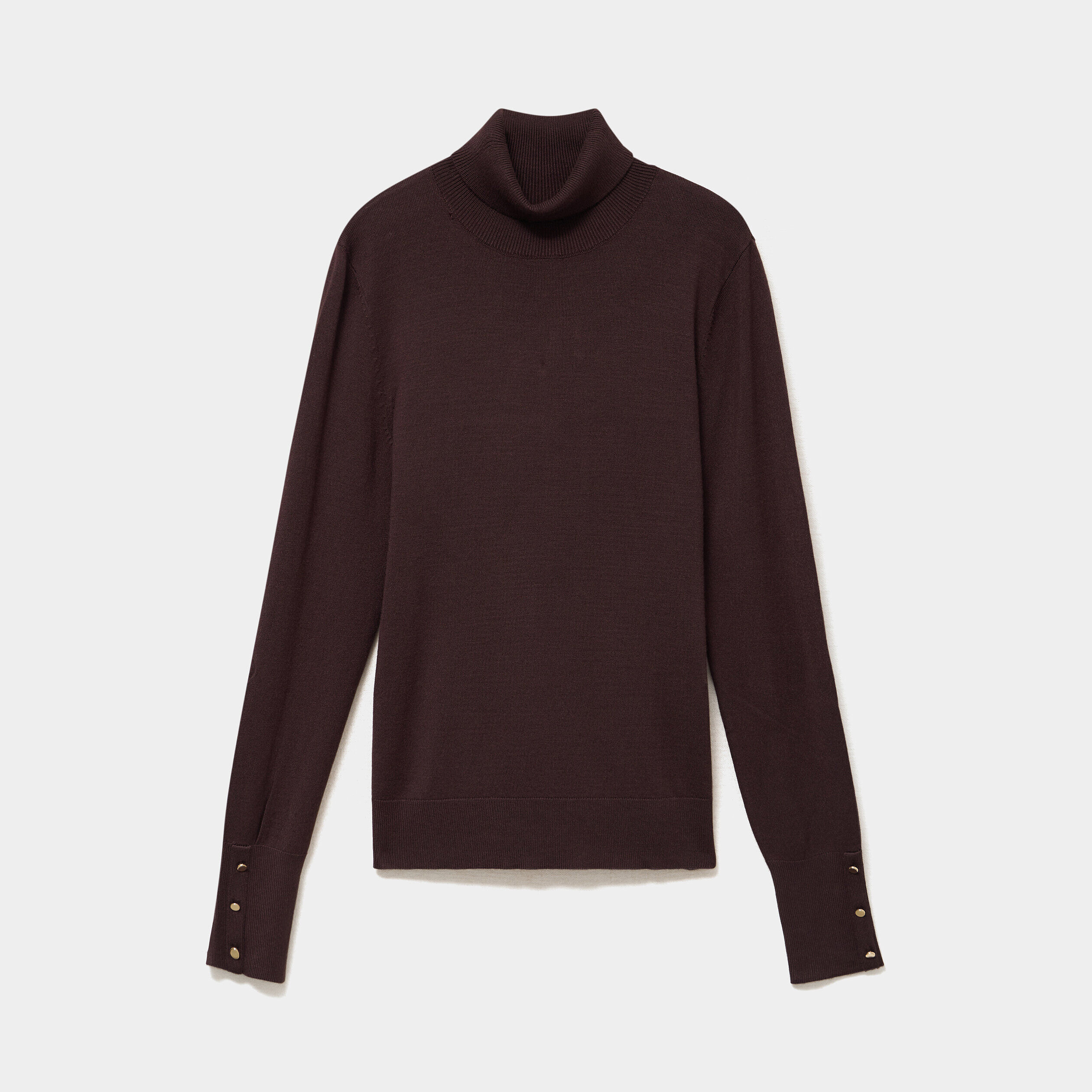 Pull col roulé avec boutons poignets marron foncé femme LH