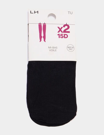 Lot 2 mi-bas transparents 15D noir femme