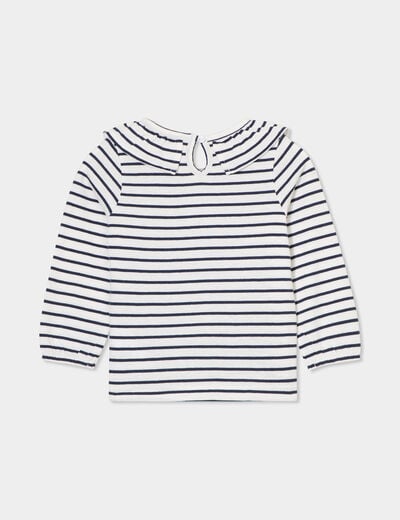 T-shirt col rond à volants coton Creeks ecru bébé fille
