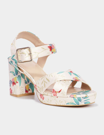Sandales toile &agrave; talons carr&eacute;s 7 cm multicolore femme