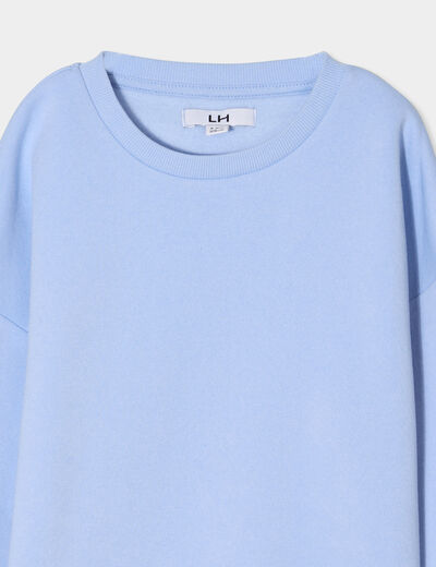 Sweat col rond manches longues bleu clair fille