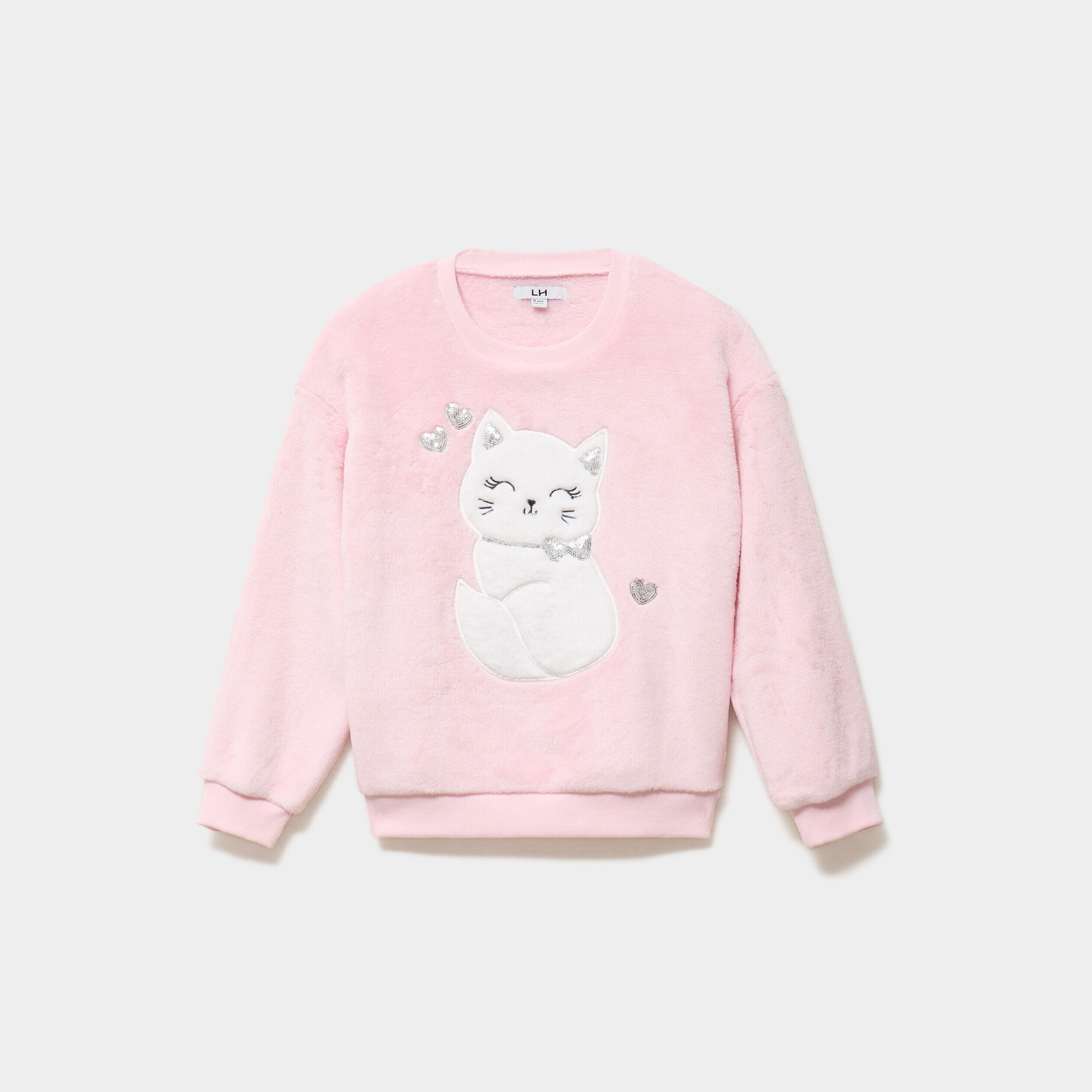 Sweat oversize velours avec sequins rose clair fille LH