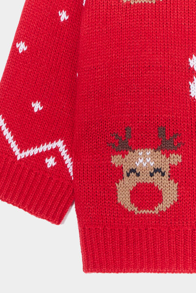 Pull de Noël épaule boutonnée col rond rouge bébé garçon