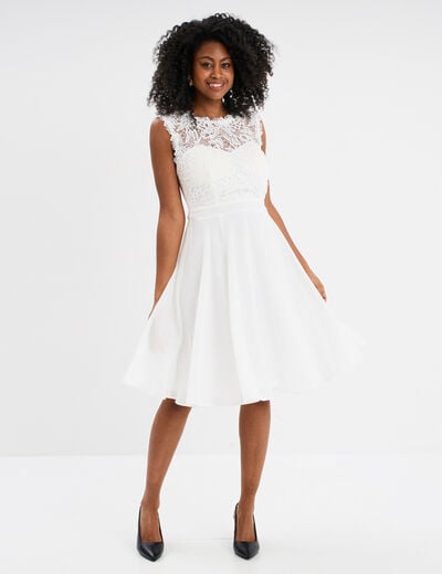 Robe courte buste dentelle sans manches blanc femme