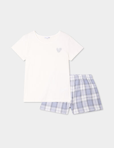 Ensemble pyjama short et t-shirt coton bleu gris femme