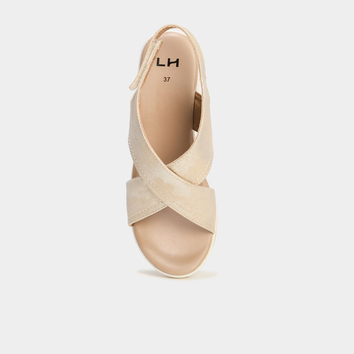 Sandales compensées brides croisées jaune or femme