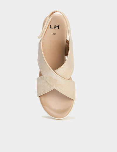 Sandales compensées brides croisées jaune or femme