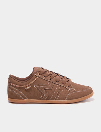 Tennis basses &agrave; lacets effet su&eacute;dine marron homme