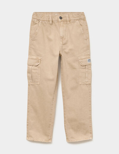 Pantalon cargo taille &eacute;lastiqu&eacute;e stretch beige gar&ccedil;on