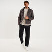 Veste doubl&eacute;e capuche amovible en coton gris fonc&eacute; homme