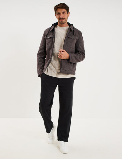 Veste doubl&eacute;e capuche amovible en coton gris fonc&eacute; homme