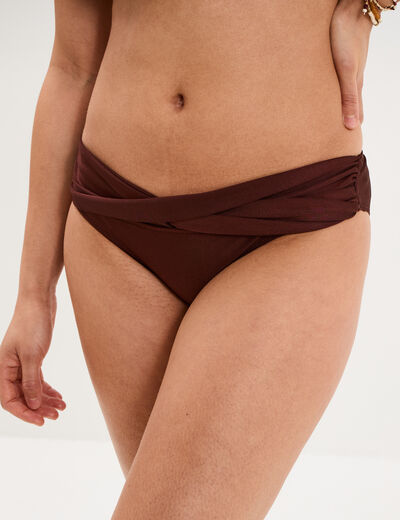 Bas de maillot de bain effet torsad&eacute; marron femme