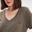 T-shirt col en V manches courtes vert kaki femme