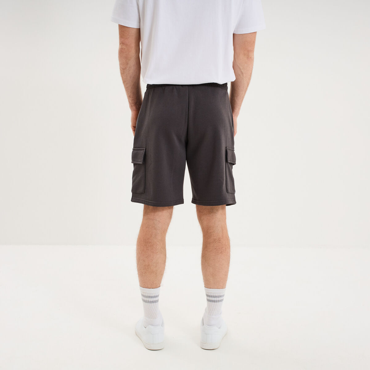 Bermuda cargo molleton taille &eacute;lastiqu&eacute;e gris fonc&eacute; homme