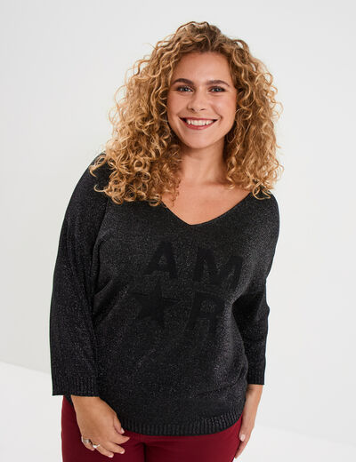 Pull manches 3/4 chauve-souris noir femme grande taille