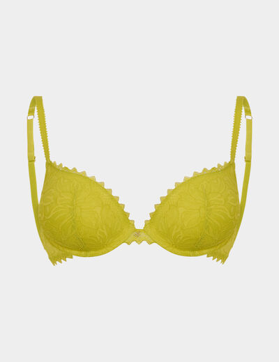 Soutien-gorge push up dentelle jaune fluo femme
