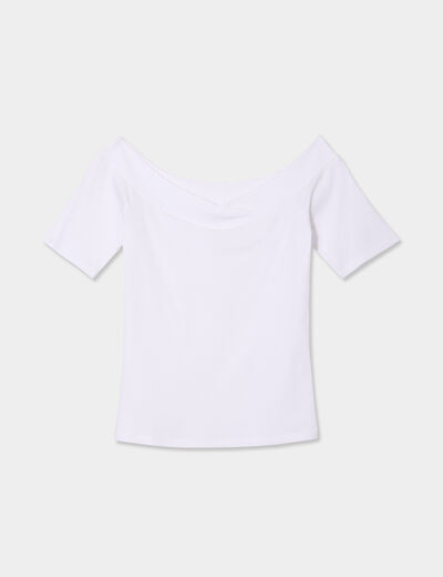 T-shirt col bardot manches courtes coton blanc femme