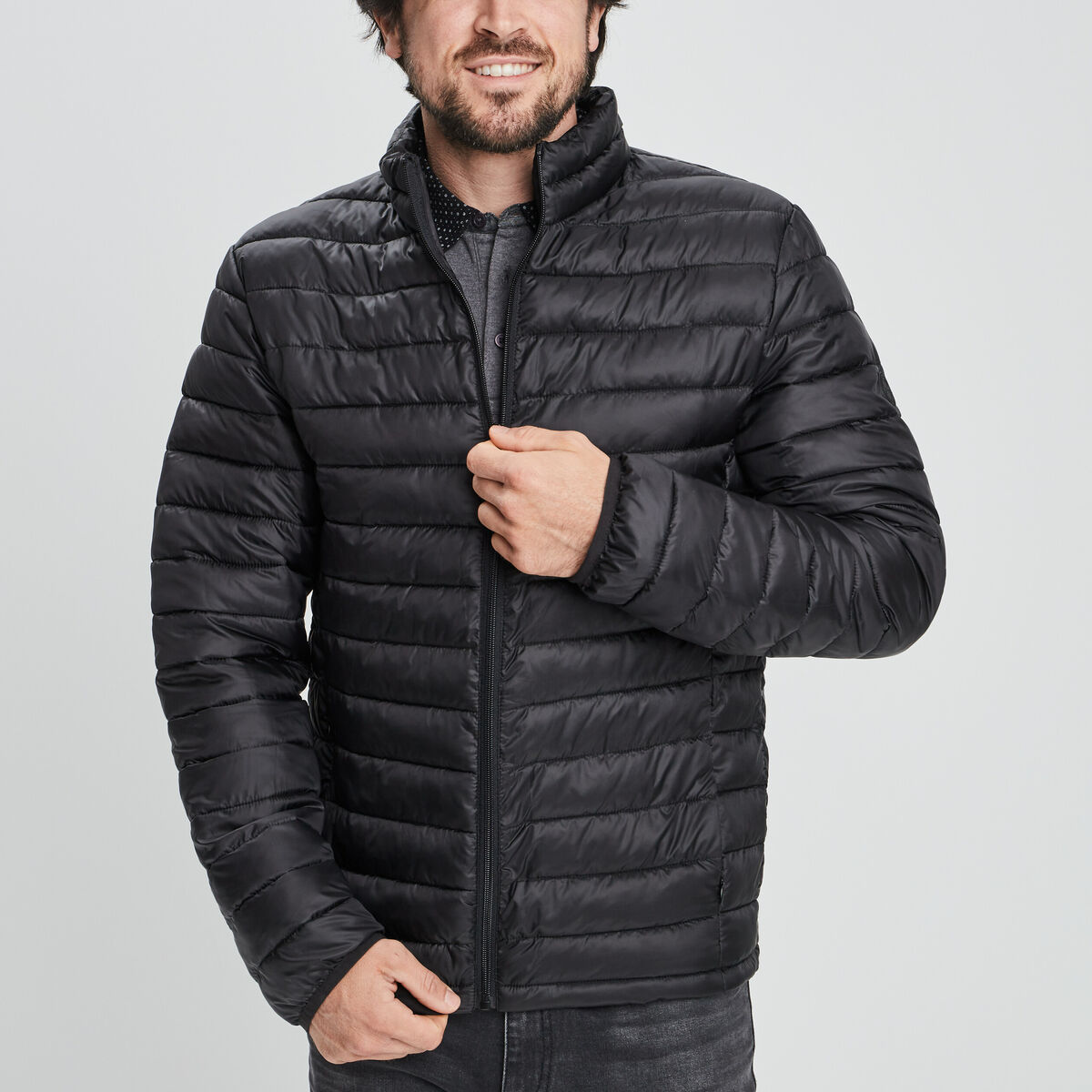 Doudoune droite l&eacute;g&egrave;re d&eacute;perlante noir homme