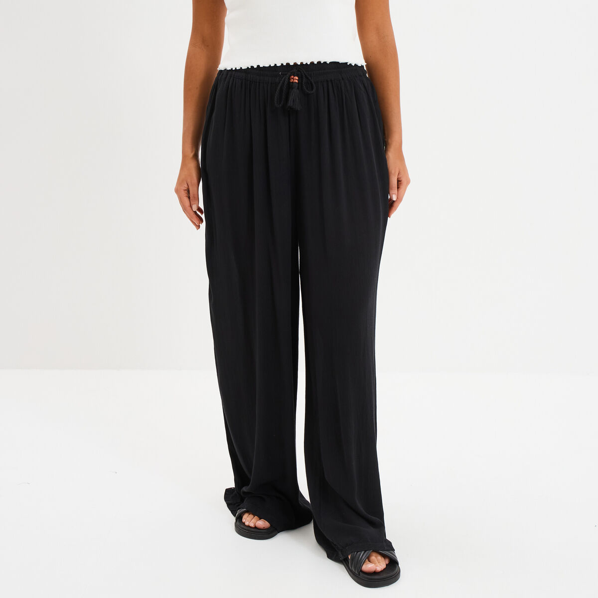 Pantalon large fluide noir femme