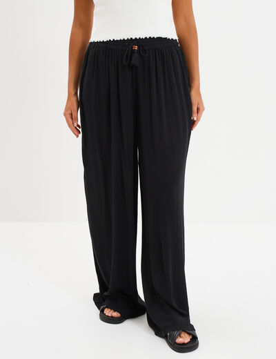Pantalon large fluide noir femme
