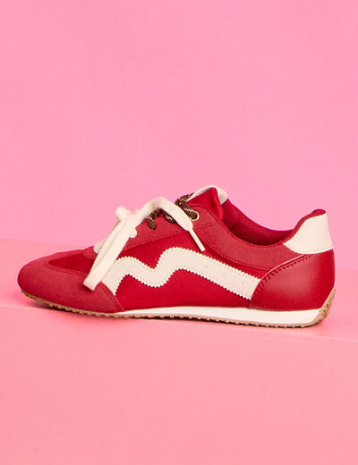 Baskets &agrave; lacets doubles semelle fine rouge femme