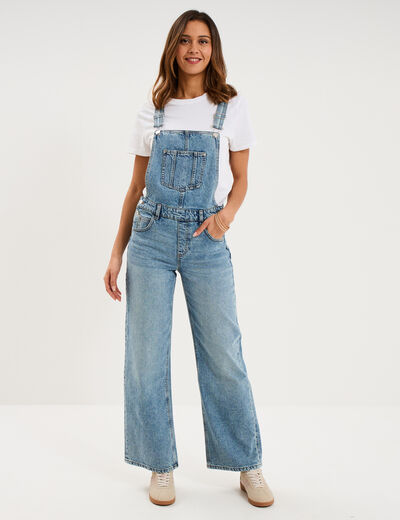 Salopette en jean jambe large coton denim double stone femme