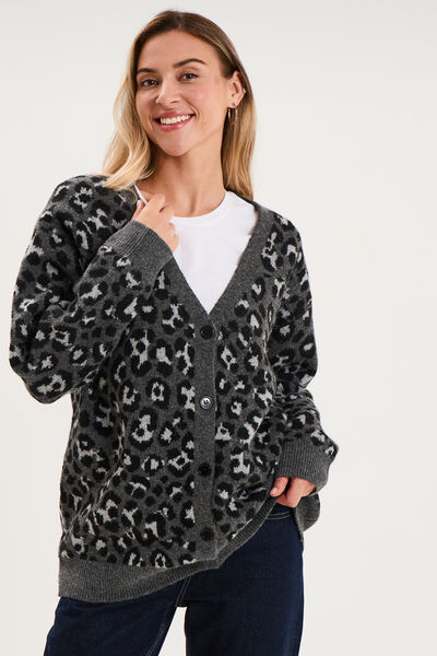 Gilet col en V manches longues gris femme