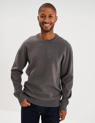 Pull col rond manches longues gris homme