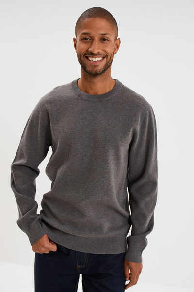 Pull col rond manches longues gris homme