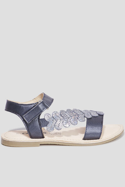 Sandales brides feuilles en cuir Creeks bleu fille