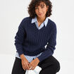 Pull torsades effet 2-en-1 chemise bleu marine femme