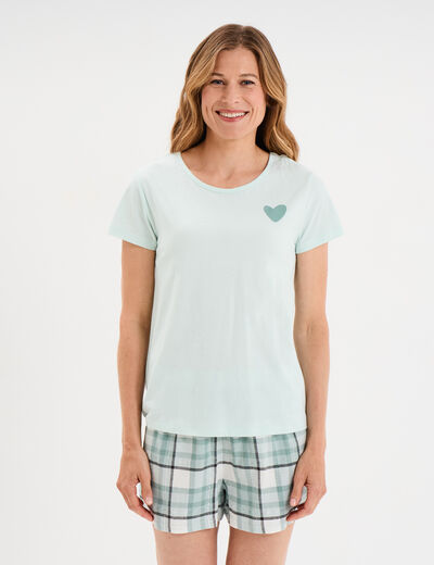 Ensemble pyjama short et t-shirt coton ecru femme