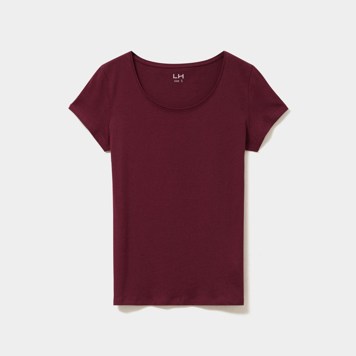 T-shirt coton col rond manches courtes bordeaux femme