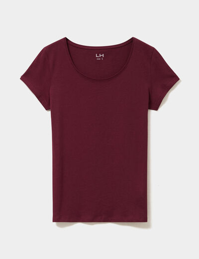 T-shirt coton col rond manches courtes bordeaux femme