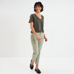 T-shirt manches courtes col en V coton vert kaki femme