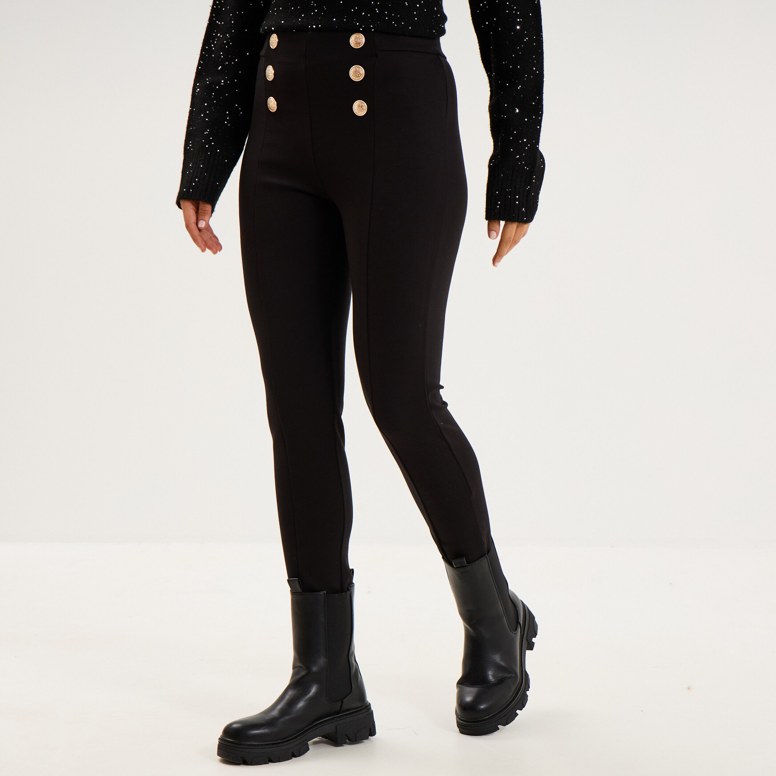 Legging stretch avec boutons noir femme MOSQUITOS