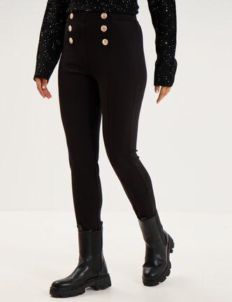 Legging stretch avec boutons noir femme