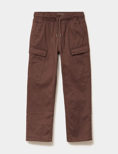 Pantalon cargo regular coton majoritaire marron fonc&eacute; gar&ccedil;on