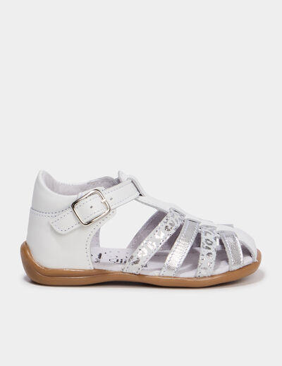 Sandales en cuir blanc b&eacute;b&eacute; fille